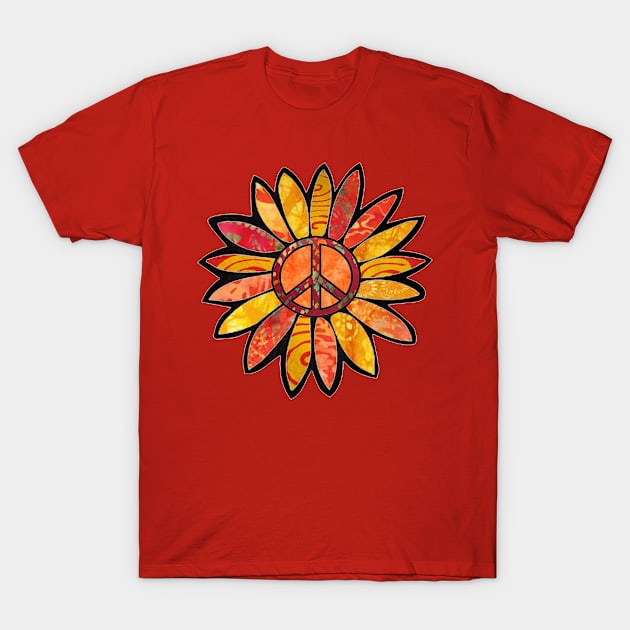 Red & Gold Peace Sign Flower T-Shirt by artbyomega